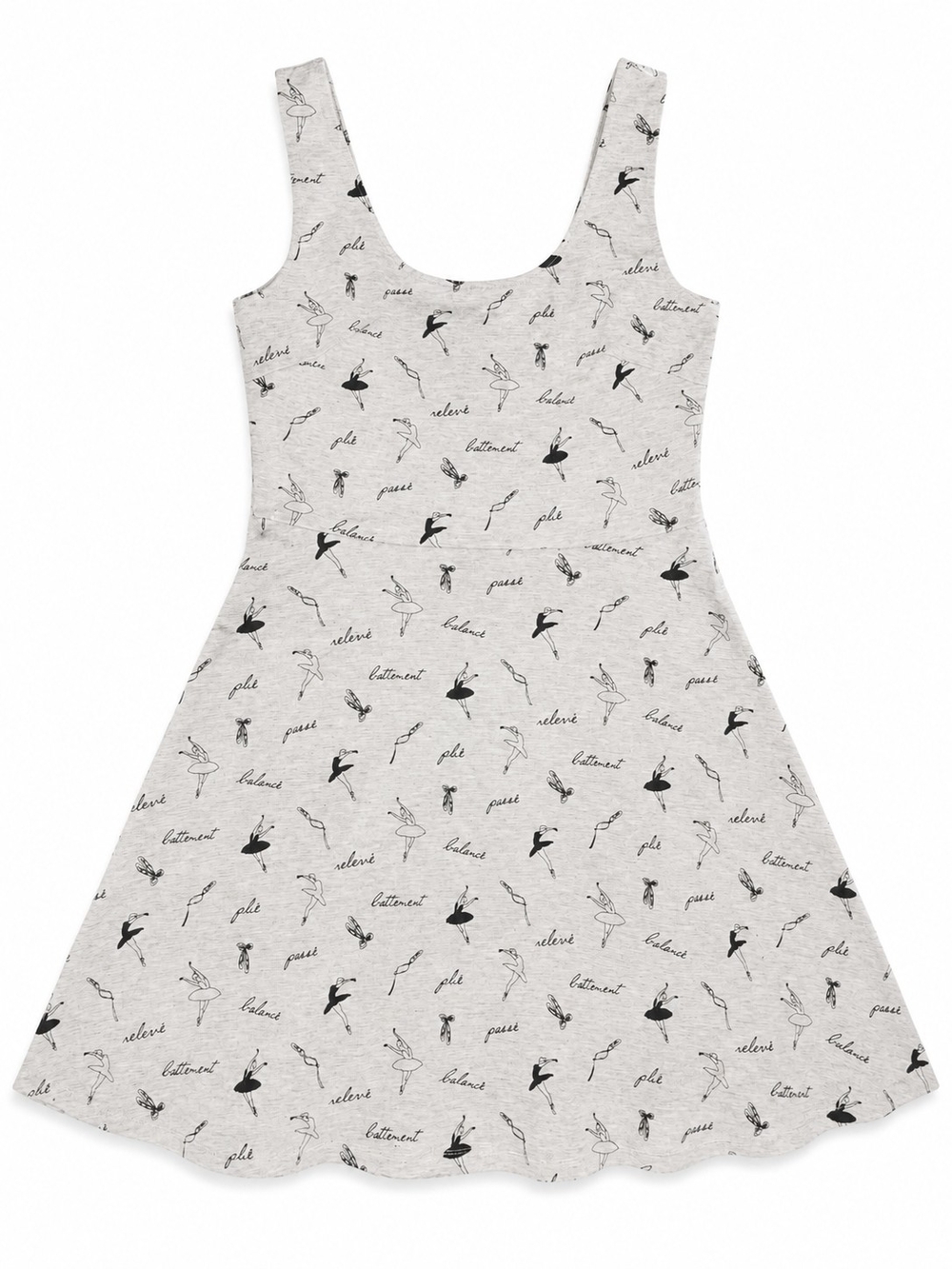 Light Gray Ballerina Print Tank Skater Dress, Size Large